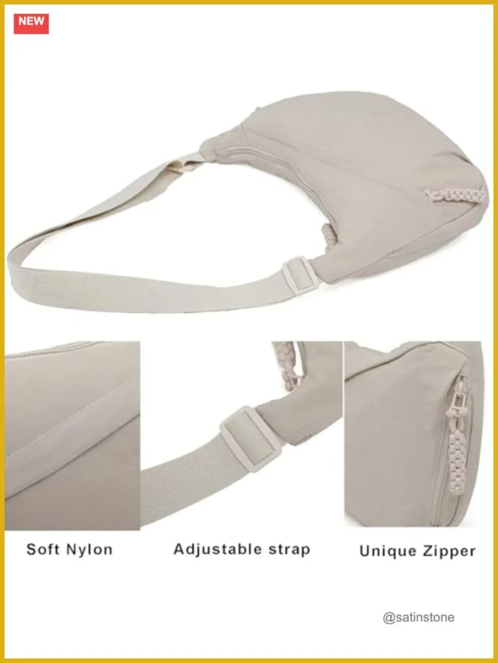 Nylon Crescent Crossbody Bag Travel Hobo Purse Foldable Adjustable Strap